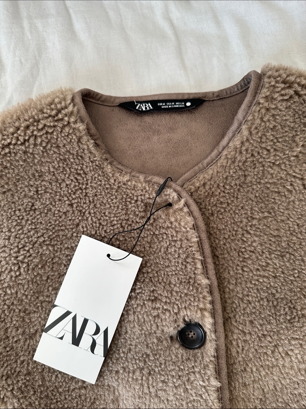 NWT Zara Taupe Plush Teddy Button Up Fleece Jacket - Picture 10 of 14